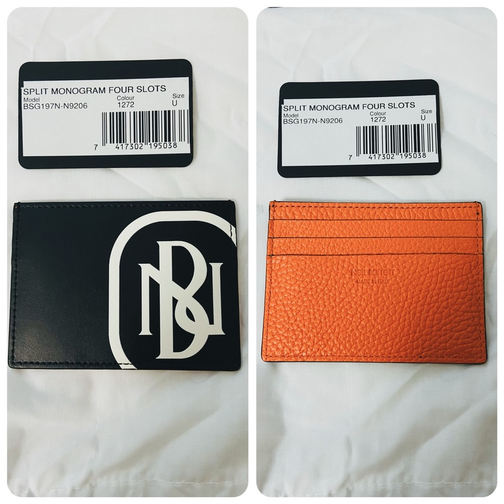 NWT Neil Barrett Logo Print Bi-color Leather Cardholder Wallet